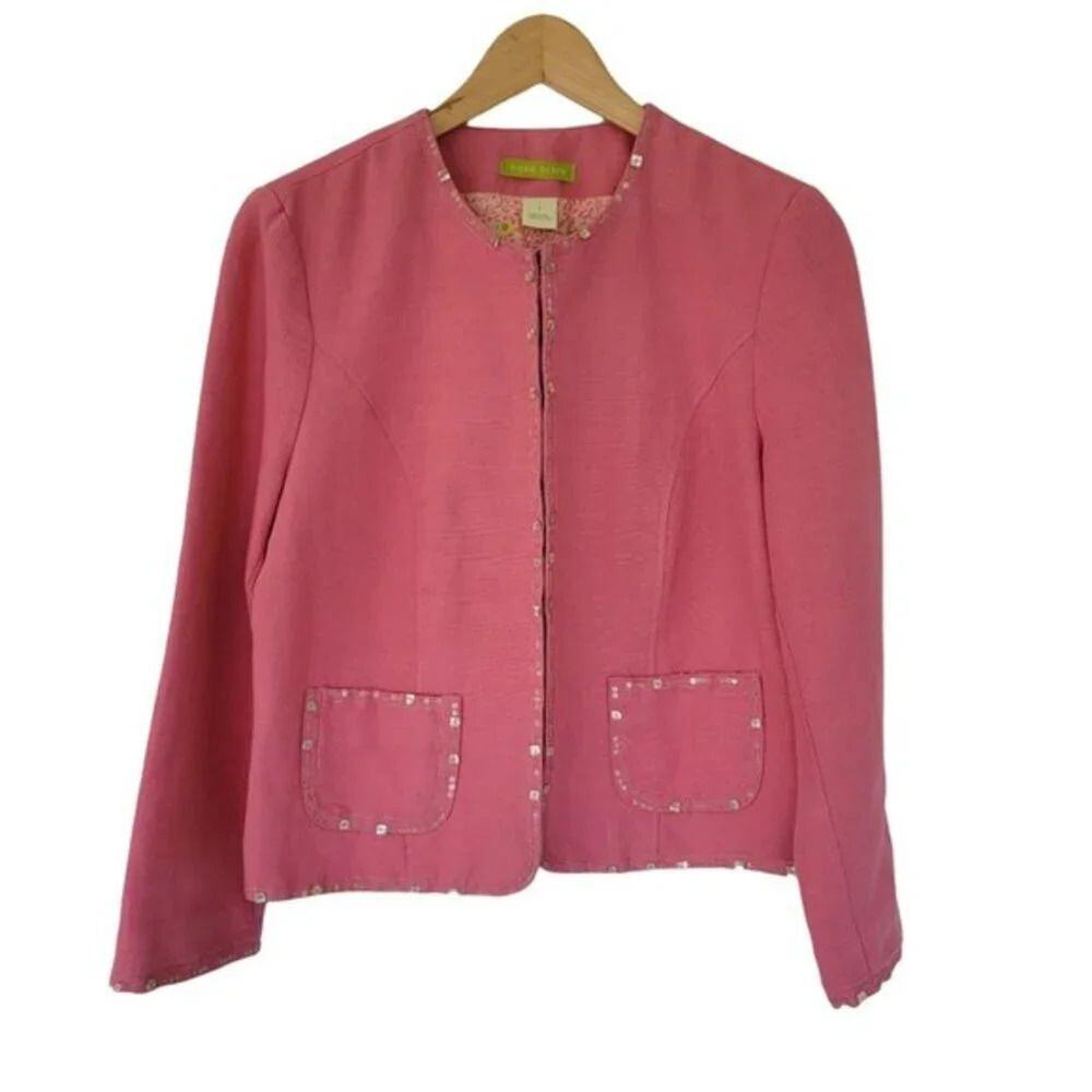 Sigrid Olsen Linen Blend Embellished Blazer Jacket Womens Size 6 Pink